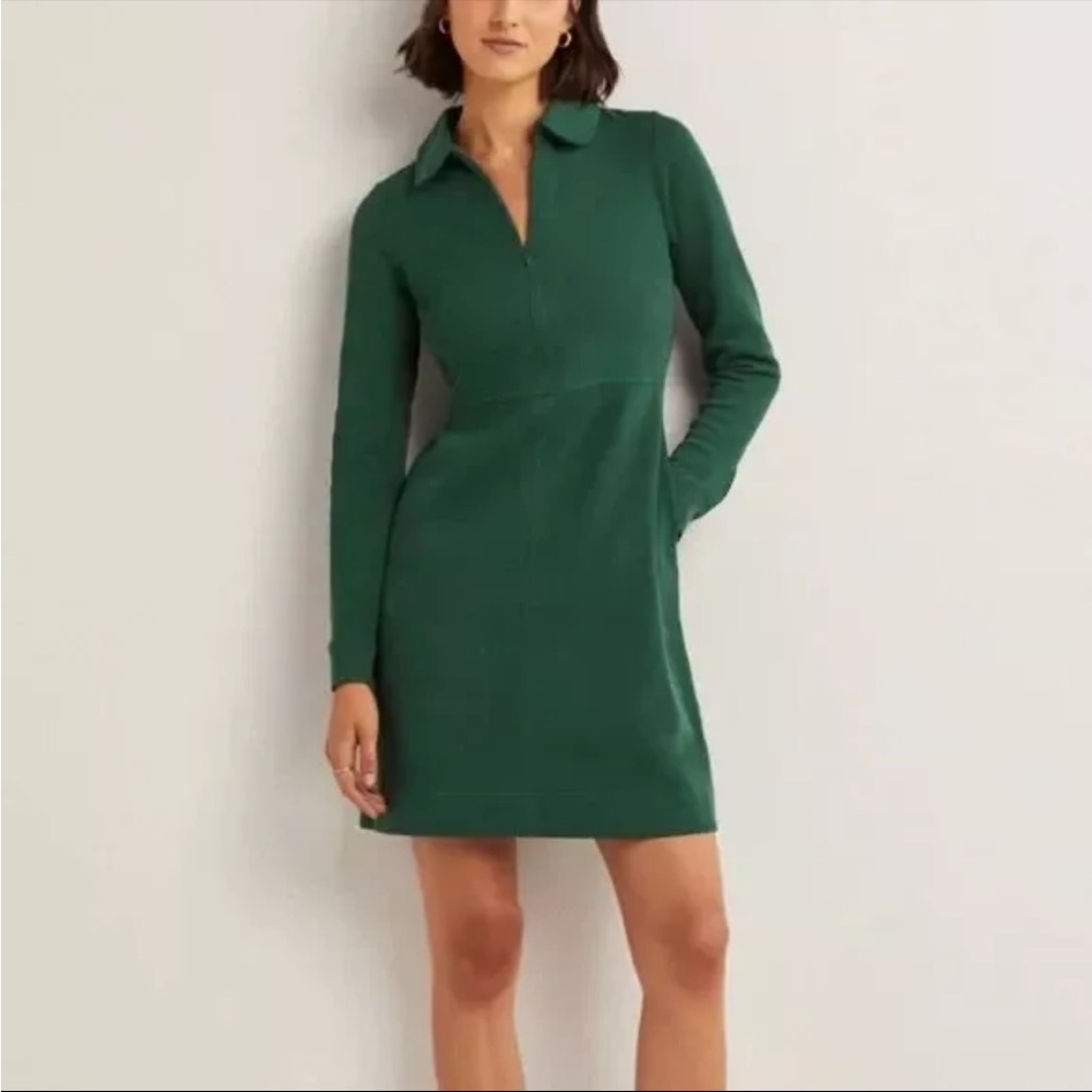 Boden Emerald Green Shift Quarter Zip Up Long Sleeve Dress  US 4L Long